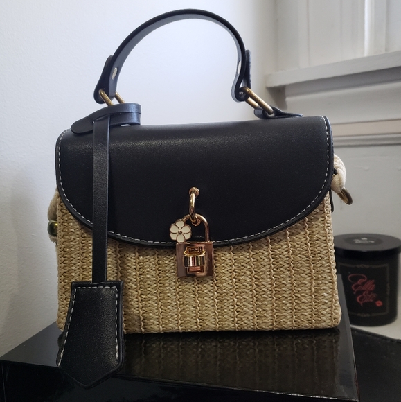 Ella Etc Handbags - Women Mini Straw Woven Cross-body Shoulder Bag Top-handle Bag Handbag